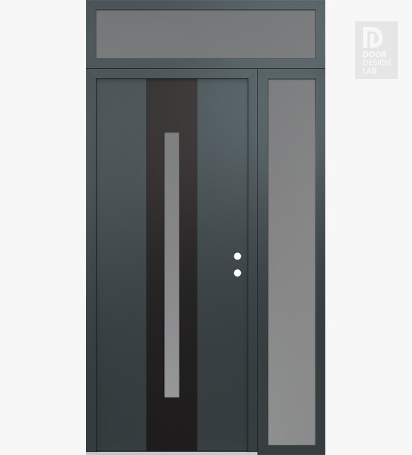Modern Steel Front Door DIAMOND A2 52" X 96" ANTHRACITE/ANTHRACITE FROSTED GLASS PANEL BLACK LHI WITH SIDELITE AND TRANSOM FROSTED GLASS