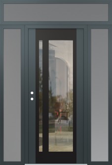 Diamond C15 64" x 96" anthracite/anthracite clear Glass Panel black RHI with 2 Sidelites and Transom frosted Glass