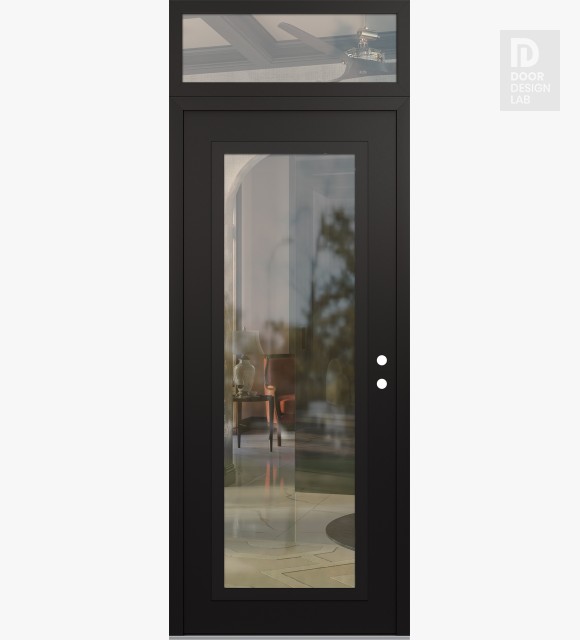 Modern Steel Front Door Diamond C1 36" x 96" black/black clear Glass Panel black LHI with Transom clear Glass