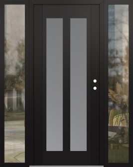 Diamond C14 60" x 80" black/white frosted Glass Panel black LHI with 2 Sidelites clear Glass