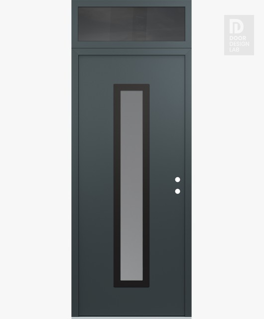 Modern Steel Front Door DIAMOND A11 36" X 96" ANTHRACITE/ANTHRACITE FROSTED GLASS PANEL BLACK LHI WITH TRANSOM MIRRORED GLASS