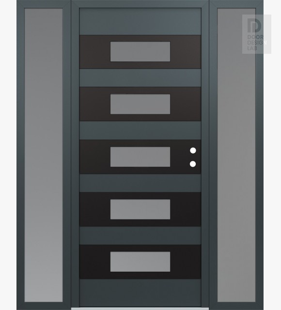 Modern Steel Front Door Diamond D5 68" x 80" anthracite/anthracite frosted Glass Panel black LHI with 2 Sidelites frosted Glass