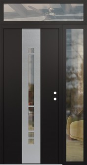 DIAMOND A3 50" X 96" BLACK/BLACK CLEAR GLASS PANEL STAINLESS STEEL LHI WITH SIDELITE AND TRANSOM CLEAR GLASS