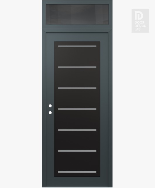 Modern Steel Front Door Diamond C11 36" x 96" anthracite/anthracite frosted Glass Panel black RHI with Transom mirrored Glass