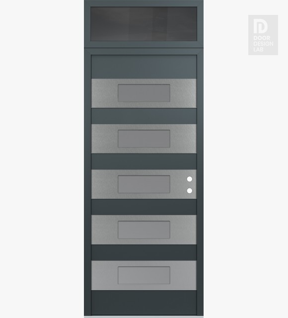 Modern Steel Front Door Diamond D5 36" x 96" anthracite/anthracite frosted Glass Panel stainless steel LHI with Transom mirrored Glass