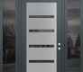 Modern Steel Front Door Diamond C7 64" x 96" anthracite/anthracite mirrored Glass Panel stainless steel LHI with 2 Sidelites and Transom mirrored Glass