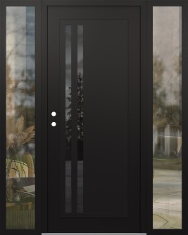 Diamond C6 68" x 80" black/black mirrored Glass Panel black RHI with 2 Sidelites clear Glass