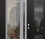 Modern Steel Front Door Diamond C15 48" x 96" black/black clear Glass Panel stainless steel LHI with Sidelite and Transom mirrored Glass
