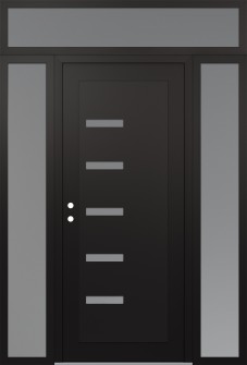 Diamond C8 60" x 96" black/white frosted Glass Panel black RHI with 2 Sidelites and Transom frosted Glass