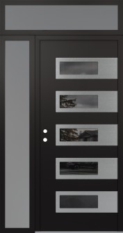 Diamond D3 50" x 96" black/black mirrored Glass Panel stainless steel RHI with Sidelite and Transom frosted Glass