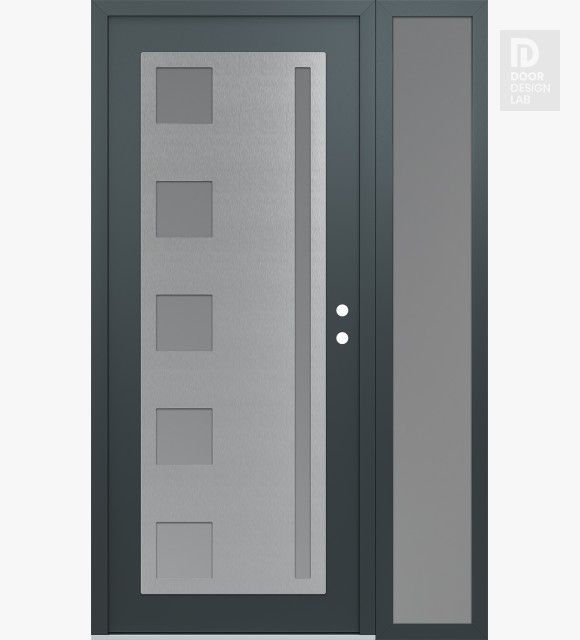 Modern Steel Front Door Diamond C3 48" x 80" anthracite/anthracite frosted Glass Panel stainless steel LHI with Sidelite frosted Glass