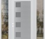 Modern Steel Front Door Diamond C5 64" x 96" white/white frosted Glass Panel stainless steel RHI with 2 Sidelites and Transom clear Glass