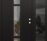 Modern Steel Front Door DIAMOND A9 50" X 80" BLACK/BLACK CLEAR GLASS PANEL BLACK LHI WITH SIDELITE MIRRORED GLASS