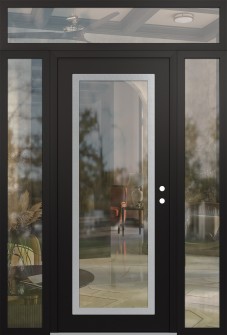 Diamond C1 60" x 96" black/black clear Glass Panel stainless steel LHI with 2 Sidelites and Transom clear Glass
