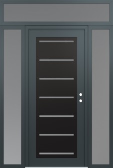 Diamond C11 64" x 96" anthracite/anthracite frosted Glass Panel black LHI with 2 Sidelites and Transom frosted Glass