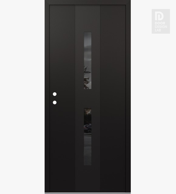 Modern Steel Front Door DIAMOND A6 36" X 80" BLACK/BLACK MIRRORED GLASS PANEL BLACK RHI