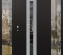 Modern Steel Front Door DIAMOND A2 64" X 80" BLACK/BLACK MIRRORED GLASS PANEL STAINLESS STEEL RHI WITH 2 SIDELITES CLEAR GLASS