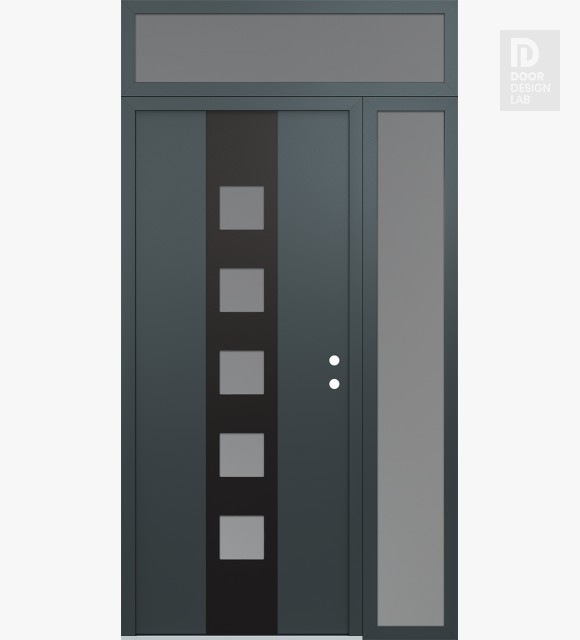Modern Steel Front Door DIAMOND A13 50" X 96" ANTHRACITE/ANTHRACITE FROSTED GLASS PANEL BLACK LHI WITH SIDELITE AND TRANSOM FROSTED GLASS