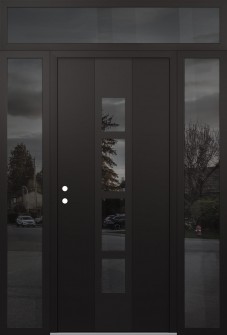 DIAMOND A10 68" X 96" BLACK/BLACK MIRRORED GLASS PANEL BLACK RHI WITH 2 SIDELITES AND TRANSOM MIRRORED GLASS