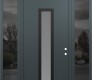 Modern Steel Front Door DIAMOND A11 68" X 96" ANTHRACITE/ANTHRACITE FROSTED GLASS PANEL BLACK LHI WITH 2 SIDELITES AND TRANSOM MIRRORED GLASS