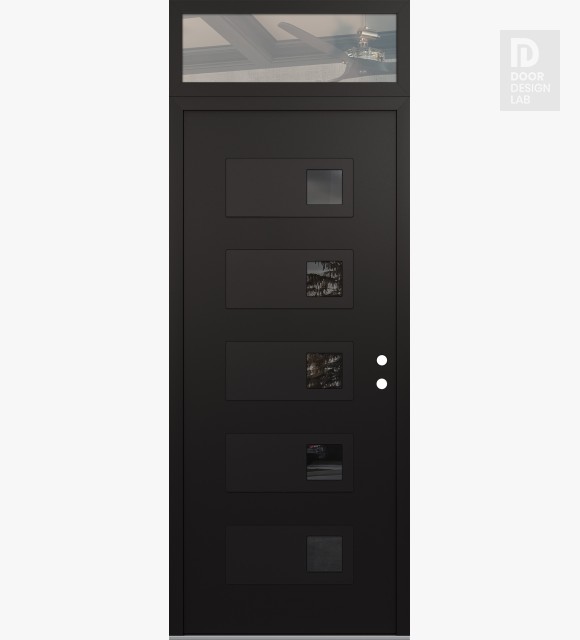 Modern Steel Front Door Diamond D2 36" x 96" black/black mirrored Glass Panel black LHI with Transom clear Glass