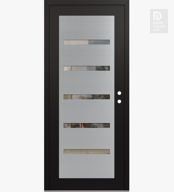 Modern Steel Front Door Diamond C7 36" x 80" black/black clear Glass Panel stainless steel LHI