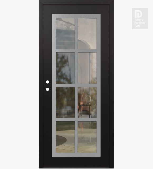 Modern Steel Front Door Diamond C16 36" x 80" black/black clear Glass Panel stainless steel RHI