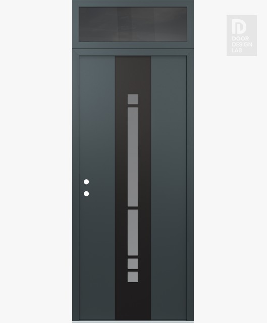 Modern Steel Front Door DIAMOND A3 36" X 96" ANTHRACITE/ANTHRACITE FROSTED GLASS PANEL BLACK RHI WITH TRANSOM MIRRORED GLASS