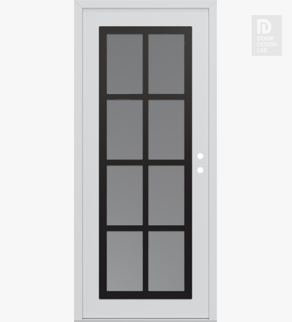 Modern Steel Front Door Diamond C16 36" x 80" white/white frosted Glass Panel black LHI