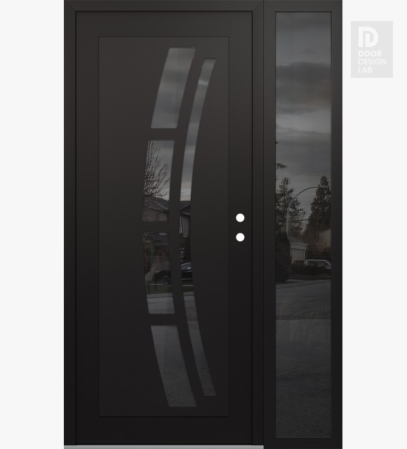 Modern Steel Front Door Diamond C12 48" x 80" black/black mirrored Glass Panel black LHI with Sidelite mirrored Glass