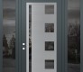 Modern Steel Front Door Diamond C3 68" x 96" anthracite/anthracite mirrored Glass Panel stainless steel RHI with 2 Sidelites and Transom mirrored Glass