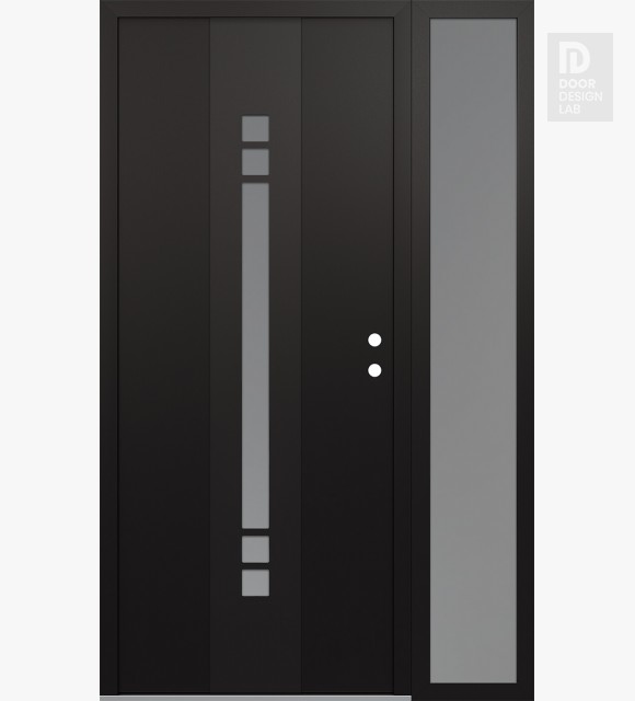 Modern Steel Front Door DIAMOND A4 50" X 80" BLACK/WHITE FROSTED GLASS PANEL BLACK LHI WITH SIDELITE FROSTED GLASS