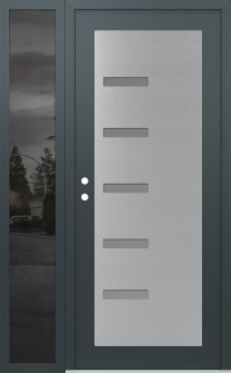 Diamond C8 52" x 80" anthracite/anthracite frosted Glass Panel stainless steel RHI with Sidelite mirrored Glass