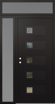 Diamond D2 50" x 96" black/black clear Glass Panel black RHI with Sidelite and Transom frosted Glass