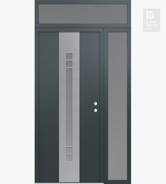 Modern Steel Front Door DIAMOND A4 52" X 96" ANTHRACITE/ANTHRACITE FROSTED GLASS PANEL STAINLESS STEEL LHI WITH SIDELITE AND TRANSOM FROSTED GLASS