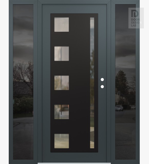 Modern Steel Front Door Diamond C3 68" x 80" anthracite/anthracite clear Glass Panel black LHI with 2 Sidelites mirrored Glass