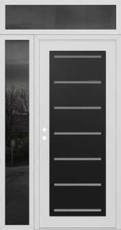 Diamond C11 48" x 96" white/white frosted Glass Panel black RHI with Sidelite and Transom mirrored Glass