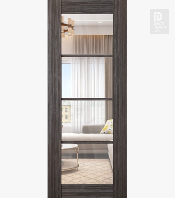 DOOR SLAB PALLADIO 4 LITE CLEAR VETRO GRAY OAK 24" X 92 1/2" X 1 9/16" TEMPERED CLEAR GLASS
