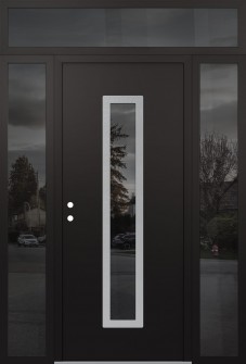 DIAMOND A11 64" X 96" BLACK/BLACK MIRRORED GLASS PANEL STAINLESS STEEL RHI WITH 2 SIDELITES AND TRANSOM MIRRORED GLASS