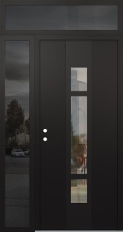 DIAMOND A9 48" X 96" BLACK/BLACK CLEAR GLASS PANEL BLACK RHI WITH SIDELITE AND TRANSOM MIRRORED GLASS