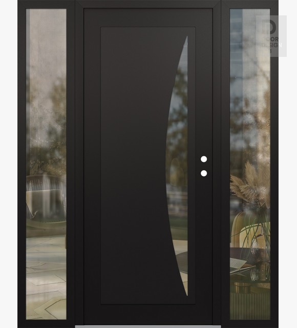 Modern Steel Front Door Diamond C13 64" x 80" black/black clear Glass Panel black LHI with 2 Sidelites clear Glass