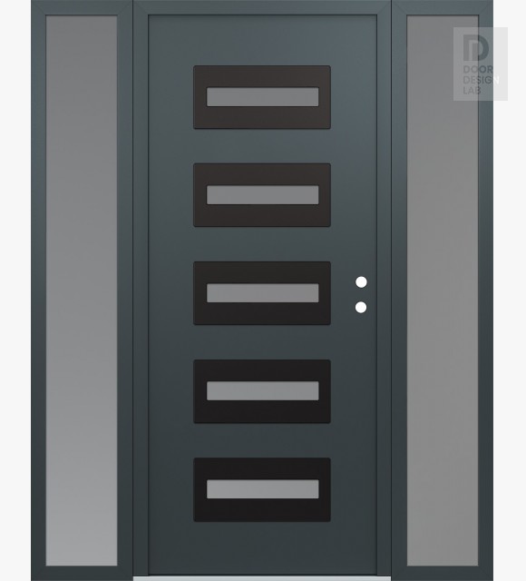 Modern Steel Front Door Diamond D4 64" x 80" anthracite/anthracite frosted Glass Panel black LHI with 2 Sidelites frosted Glass