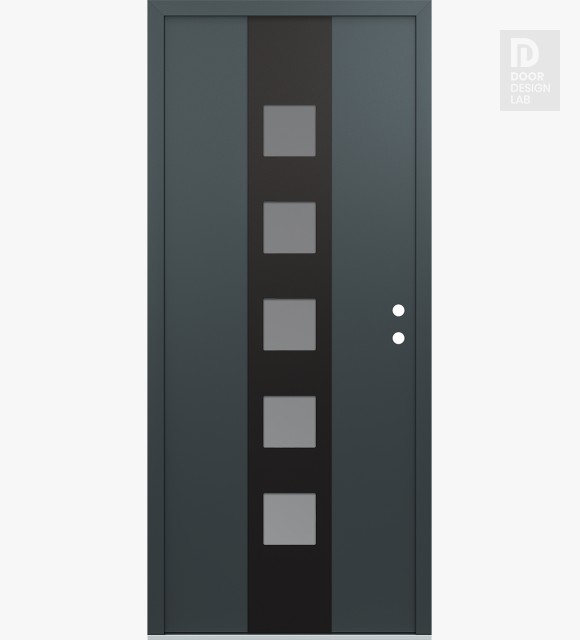 Modern Steel Front Door DIAMOND A13 36" X 80" ANTHRACITE/ANTHRACITE FROSTED GLASS PANEL BLACK LHI