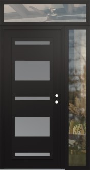 Diamond C10 50" x 96" black/white frosted Glass Panel black LHI with Sidelite and Transom clear Glass