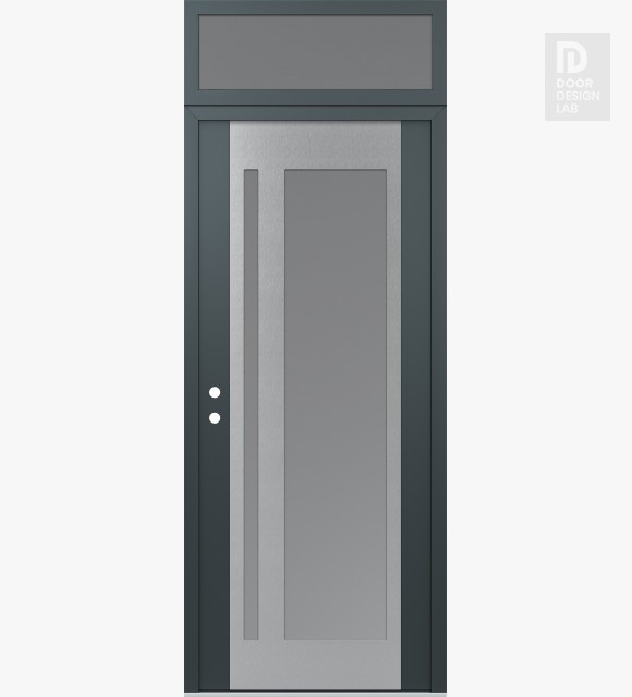Modern Steel Front Door Diamond C15 36" x 96" anthracite/anthracite frosted Glass Panel stainless steel RHI with Transom frosted Glass