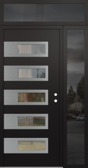 Diamond D3 50" x 96" black/black clear Glass Panel stainless steel LHI with Sidelite and Transom mirrored Glass