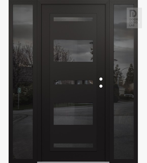 Modern Steel Front Door Diamond C10 64" x 80" black/black mirrored Glass Panel black LHI with 2 Sidelites mirrored Glass