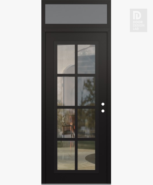 Modern Steel Front Door Diamond C16 36" x 96" black/black clear Glass Panel black LHI with Transom frosted Glass