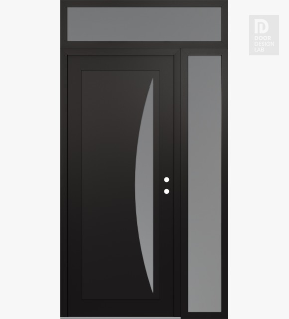 Modern Steel Front Door Diamond C13 48" x 96" black/white frosted Glass Panel black LHI with Sidelite and Transom frosted Glass