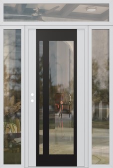 Diamond C15 68" x 96" white/white clear Glass Panel black RHI with 2 Sidelites and Transom clear Glass